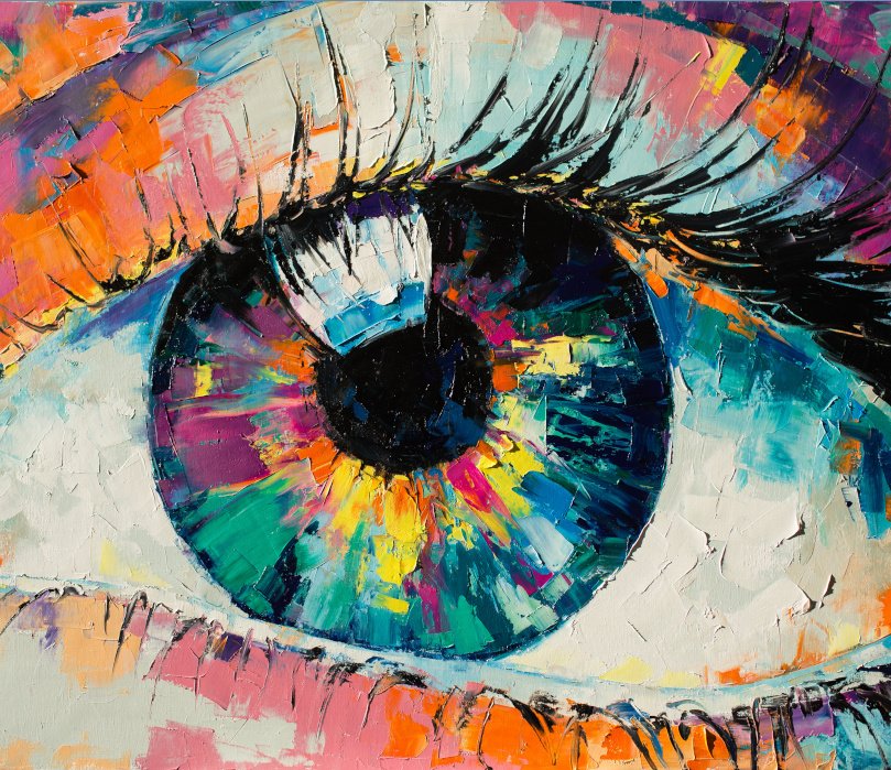 “fluorite” Oil Painting. Conceptual Abstract Picture Of The Eye. Oil Painting In Colorful Colors. Conceptual Abstract Closeup Of An Oil Painting And Palette Knife On Canvas.